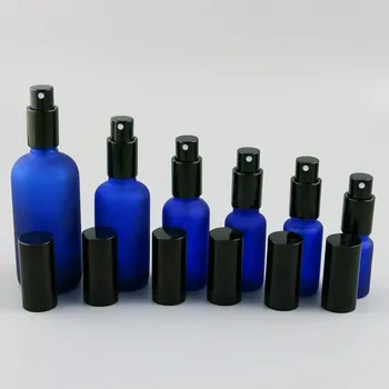 La escarcha Azul Botella de Vidrio Con Aluminio Rociador de la Niebla Vacío de Viaje de Vidrio Botella de Parfum 100 ML 50 ML 30 ML 20 ML 15 ML 10 ML 12PCS
