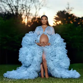 La luz Azul Batas de baño para Embarazadas Fotografía Volantes en Niveles Fiesta de Pijamas Camisones encargo, Batas de Maternidad