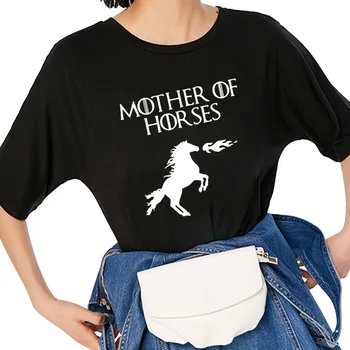 La madre De los Caballos de Impresión de las Mujeres Camiseta Casual de Algodón Hipster Divertida Camiseta para Chica Top Tee de Nave de la Gota