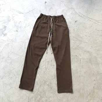 La mejor Calidad Marron/Negro Cordón Deportivos de ajuste Relajado Kanye Pantalones de Algodón de Streetwear