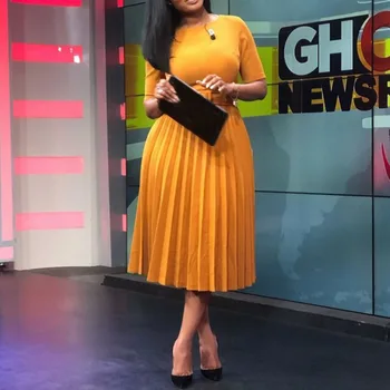 La Moda africana Plisado Oficina Elegante Vestido de las Mujeres de Verano De 2020 Oversize Vestido Amarillo Casual de las Señoras Midi Vestidos Más el Tamaño 3XL