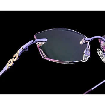 La moda de diamante de imitación de Gafas de Lectura lupa de Mujeres de Corte de Diamante Gafas sin Montura de Oro Púrpura Lectores Presbicia y Lentes D5
