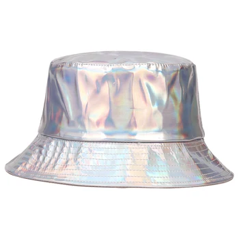 La moda de la pu de pescador sombrero de doble cara que cambia de color láser 3D sombrero de cubo de hombres y mujeres de la calle de rodaje de la tendencia de la cuenca del sombrero casquette