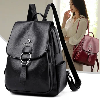 La moda de las mujeres negras mochila bagpack calidad de cuero de la señora de viajes de compras pack colgante grande de la escuela de bolsas para las niñas packbag