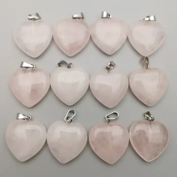 La moda de piedra natural de cuarzo rosa de buena calidad de color rosa colgantes de corazón de amor para la fabricación de joyas de 20mm 50pcs de Mayoreo envío gratis
