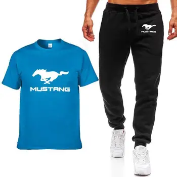 La moda de Verano de Hombres Camisetas Mustang Coche Impreso el Logotipo de Hip hop Casual de Algodón de Manga Corta de alta calidad T-shirt, pantalones de traje de Ropa