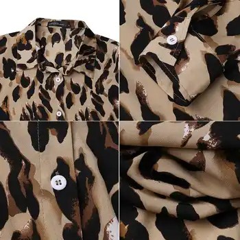 La moda del Leopardo de Camisa de Vestir de las Mujeres Impreso Vestido ZANZEA 2021 Casual de Manga Larga Tops Femeninos Botón Vestidos Más el Tamaño de la Túnica 5