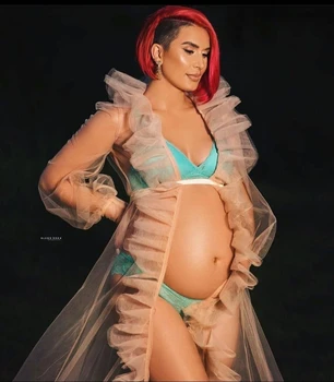 La moda Ilusión Vestido de Maternidad de las Mujeres trajes para una sesión de fotos o Babyshower con Volantes de Tul Fotografía Túnica Vestido de Novia Más el Tamaño