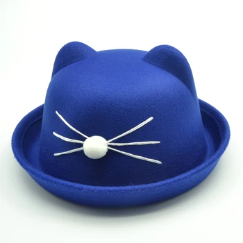 La moda infantil con bombín de fieltro de lana de Fedora sombreros para las Mujeres, Niñas, Niños sólido Gato Oído formal cap sombrero Sombrero Derby 6 colores