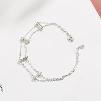 La moda Juvenil romance de regalo 925 pulsera de plata con geométricas simples enrejado de la plaza de hadas de la joyería para el amante de la novia whlesale