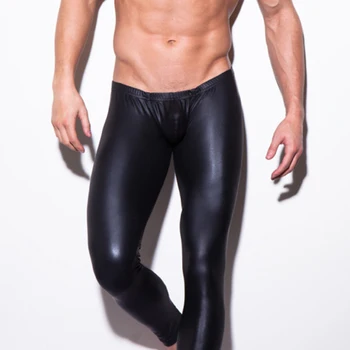La Moda Para Hombre Negro De Imitación De Cuero Pantalones Pantalones Largos Sexy Y Novedad Flaco Músculo Medias De Las Polainas Para Hombre Slim Fit Ajustado Pantalón De Los Hombres