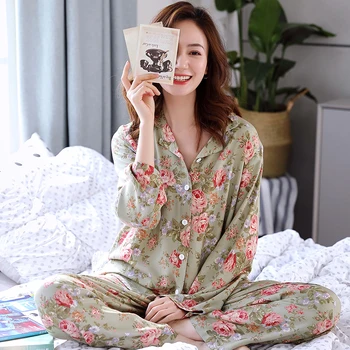La mujer Algodón Pijama de 2 piezas Pijama Conjunto de Salón ropa de dormir Bedgown para Damas Pijamas Mujer a Casa la Ropa de Pijama de Algodón Puro Pijamas