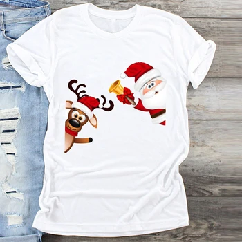 La Mujer De Santa Claus De Los Ciervos De La Nieve De La Moda De Dibujos Animados Feliz Navidad Imprimir Ropa Gráfico Superior De La Camiseta De Las Señoras De La Mujer Camisetas Camiseta T-Shirt