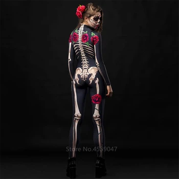 La Mujer Esqueleto De La Rosa Sexy Traje De Halloween Diablo Fantasma Fantasma Mono Mameluco Fiesta De Carnaval Rendimiento Cosplay De Disfraces De Miedo