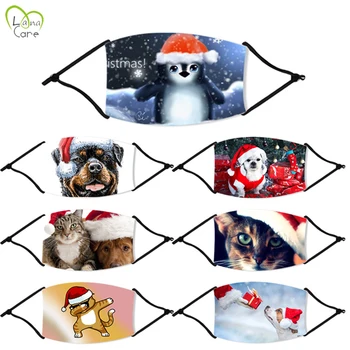 La navidad la Máscara de la Cara con P. M2.5 Filtro de Uso de la Familia de la Navidad del Gato del Perro de la Máscara de Hielo de Seda Lavable Mascarilla Mascarilla para Adultos/Niños