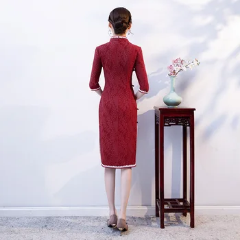La novedad de las Señoras Cheongsam 2019 estilo Chino Mandarín Collar de Longitud de la Rodilla Vestido de Mujer Qipao Delgado Vestidos de Fiesta Vestido de S-XXXL