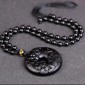 La Obsidiana Natural Zodiaco Chino Colgante De Jade De La Joyería De Suerte Auspicioso Amuleto Colgante Del Collar De Finas Joyas De Jade