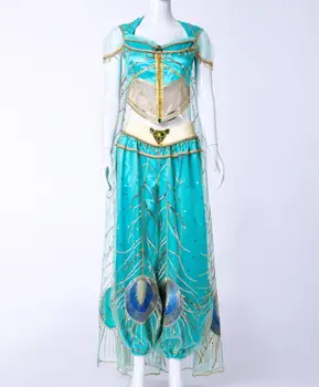 La Película Aladdin De Jazmín Princesa Bordado Traje De Cosplay De Vestidos De Azul