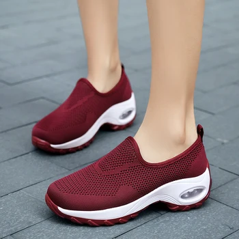 La plataforma de Zapatos para Caminar las Mujeres Zapatillas de deporte Transpirable Cómodo Slip-on Casual Calzado al aire libre