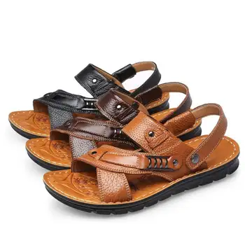 La playa de zapatos de los hombres de la tendencia al aire libre casual antideslizante de verano sandalias cuero de los hombres de las sandalias