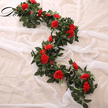 La seda artificial rosal colgantes de flores para la decoración de la pared de ratán falso plantas de hojas garland romántico de la boda decoración del hogar