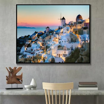 Laeacco Moderno Santorini Castillo del Mar Egeo, Pintura en tela, Decoración para el Hogar en Cartel y Estampados de Pared de Foto Para Vivir Decoración de la Habitación