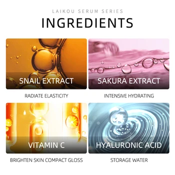 Laiko de 4 Botellas de Oro de Caracol Sakura Hyluronic Ácido de la Vitamina C en Suero Anti-Envejecimiento de la Piel, Blanqueamiento de Japón Esencial el Cuidado de la piel Suero facial