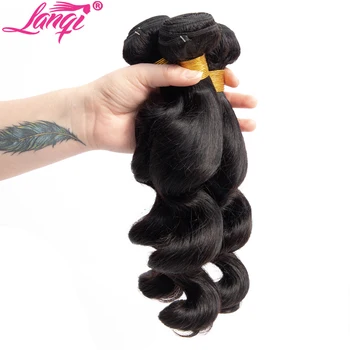 Lanqi mayorista de paquetes de pelo suelto de la onda de paquetes de ofertas a granel del pelo humano de la armadura de 4 paquetes no-remy Peruano Brasileña paquetes para el cabello