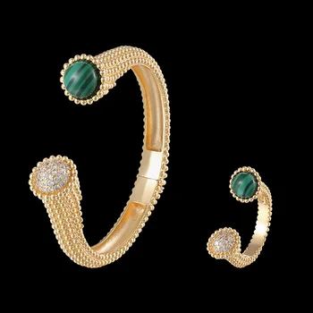 Lanruisha marca de Circón piedra VERDE-color que ronda la cabeza cuff bangle pulsera de mujer de bisutería anillos de Banquetes del partido de la joyería conjunto de wom