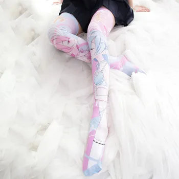 Las Mujeres Chica Re:Cero Rem Ram Lolita De Siembra De Alta Del Muslo Calcetín De Baile De Cosplay De Anime Japonés Más Calcetines De La Rodilla De Tamaño Más