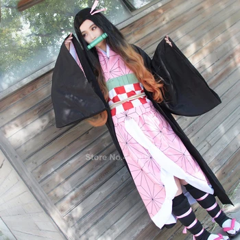 Las Mujeres De Anime Demon Slayer Trajes Cosplay Kamado Nezuko Tradicional Japonés Kimono Vestidos Geta Zuecos De Halloween La Fiesta De Carnaval