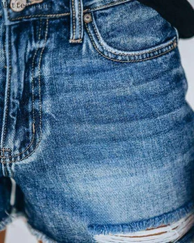 Las Mujeres De La Moda De Verano De Cintura Alta Pantalones Cortos De Mezclilla Pantalones Vaqueros De Las Mujeres Sexy Arrancó Agujero Jeans Cortos 2020 Nuevo Empuje Hacia Arriba Casual Slim Pantalones Cortos De Mezclilla