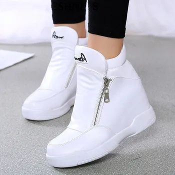 Las Mujeres De La Plataforma De Zapatillas Blancas Calientes De Piel Zapatos De Mujer De Invierno Botas De Tobillo De Aumento De Altura De Los Zapatos De La Felpa De Las Cuñas
