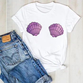 Las mujeres de la Señora de dibujos animados Lindo de la Playa del Mar de la Moda de Impresión de Verano de las Señoras T Camiseta Camiseta para Mujer de la Hembra de la parte Superior de la Camisa de la Ropa Gráfico T-shirt