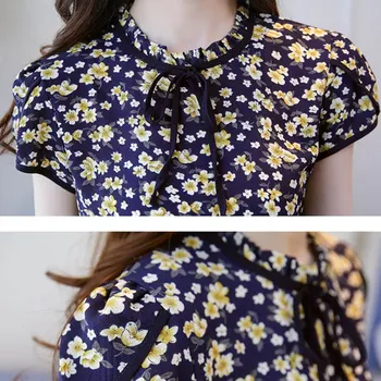 Las mujeres de Verano Tops de Gasa Blusas de las Señoras de la Impresión Floral Femenina Blusa de Manga Corta Blusas Plus Tamaño 3XL Tops
