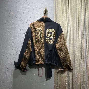 Las mujeres del Dril de algodón Chaqueta de Abrigo de Leopardo de Impresión de Costura de Ropa 2021 Primavera Y Otoño Nueva Suelto Casual