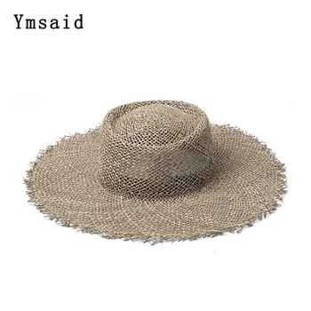Las mujeres Fray Tejido de Pasto marino Navegante Sombrero Casual Sol de la Playa de Hat Gorro de Ala Ancha de Verano, Sombrero para el Sol sombrero de Paja para el Derby de Kentucky de Viaje