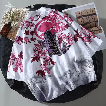 Las Mujeres Harajuku Cardigan Japonés Kimono De Verano De La Carpa De Impresión Camisa Suelta De Tops Casual Mujer Hombre Kimonos Capa Pareja Yukata Kimonos