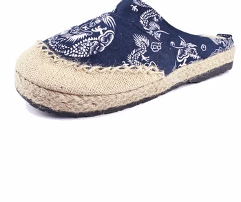Las Mujeres Ropa De Zapatillas Chino Vintage Suave Pisos Casual Resbalón En El Dedo Del Pie Redondo De Algodón Tela De Lona De Los Zapatos De La Mujer Más El Tamaño De 44