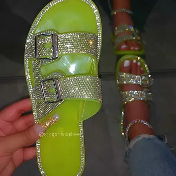 Las Mujeres Sandalias De Bling Cristal Zapatillas De Mujer Zapatos De Verano De Las Señoras De Diapositivas Planas Sandalias Glitter Mujeres Zapatos De Playa Femenino Calzado