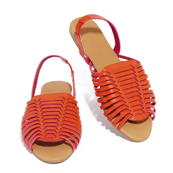 Las mujeres Sandalias Peep Toe Zapatos de las Señoras de la Correa de la Espalda Pisos Zapatos de Mujer de Tejido al aire libre de la Playa de Calzado Ligero de Mujer de Moda