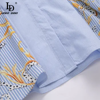 LD LINDA DELLA Diseñador de Moda Otoño Traje de Falda de las Mujeres de manga Larga Blusa de Rayas＋Bordado de la tela Escocesa Faldas Cortas de 2 piezas de Conjunto