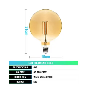 LED de Edison Bombilla G150 Filamento de la Lámpara 4W AC220V de color Amarillo Cálido Ampolla de Cuerda de Cáñamo Zócalo de Diseño Clásico Para la Fiesta de la Boda Decoración