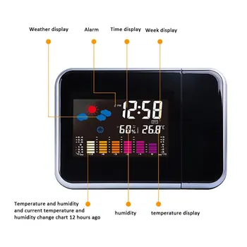 LED de Proyección Digital de Reloj de Alarma de la Temperatura del Termómetro de la Mesa de la Fecha y Hora de Visualización del Proyector Calendario USB Cargador de Tabla de Reloj Led