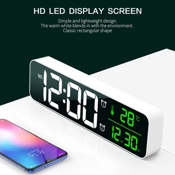 LED Digital Reloj de Alarma el Reloj De Mesa de Hogar Digital de Repetición de alarma Electrónica USB de Escritorio Espejo de los Relojes del Hogar Decoración de Mesas