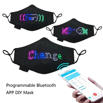 LED Máscara Programable Mensaje en la Pantalla de la Máscara de Cara Cómoda Máscara de la Aplicación Controlada USB Rechargebale Paño Negro de la Máscara Facial