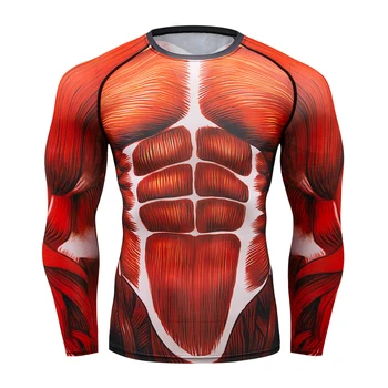 Licra Camisa de Compresión de manga Larga camiseta de los Hombres en 3D Músculos de Gimnasio de MMA BJJ Medias Bodybuild Cross fit Quick Dry Top