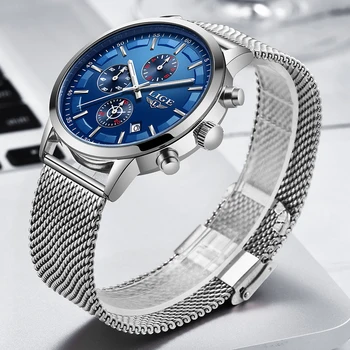 LIGE regalo de los hombres relojes de marca de gama alta de plata casual reloj de los hombres reloj de Cuarzo de acero inoxidable de la prenda impermeable del reloj Relogio Masculino