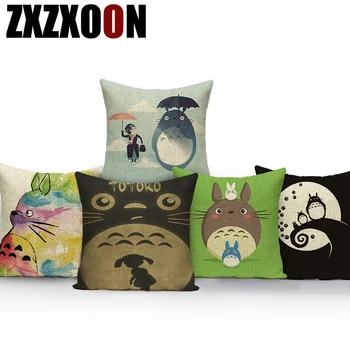 Lindo de la Historieta Decorativos Cojines Animales Totoro Ropa de cama de Algodón Sofá de Casa Almohada funda de almohada para Vivir Decoración de la Habitación