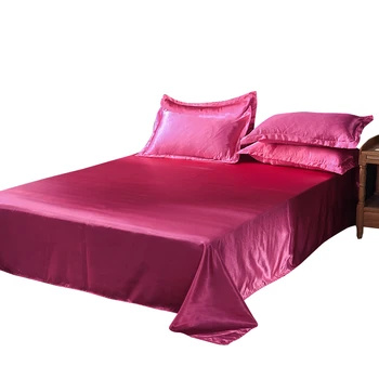 Liv-Esteta de Lujo 1PCS Sábana de Raso de Seda de color Rosa Ropa de Cama Euro Doble Queen Solo Sedoso Decoración, Textiles para el Hogar de Cama Plana de la Hoja